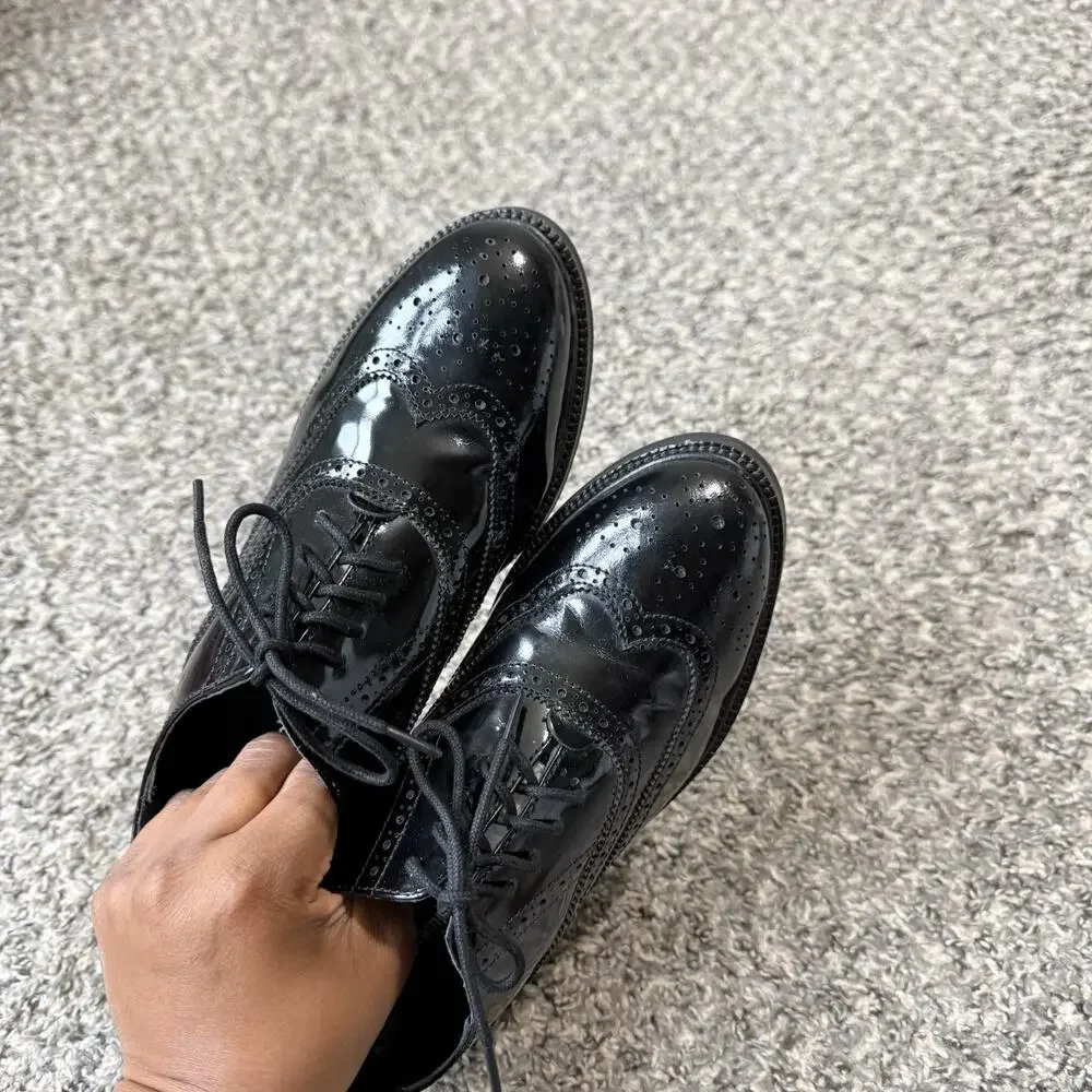 Jeffery Campbell Lace Up Oxford Loafers Shoe 7.5 Black Patent Leather Wingtips